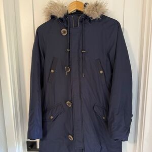 J. Crew Military Parka Navy with Removable Faux Fur Sherpa Hood Size Small